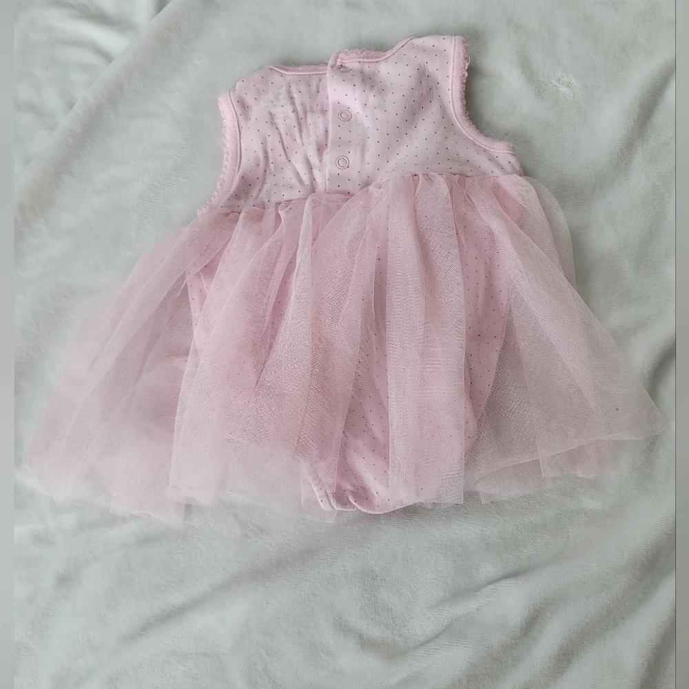Bon Bebe pink tulle & hearts sleeveless romper dress 3-6m